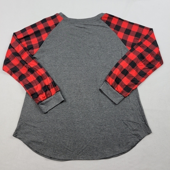 NWOT Buffalo plaid sleeve Christmas movie watching baseball tee long sleeve shir - Picture 3 of 4